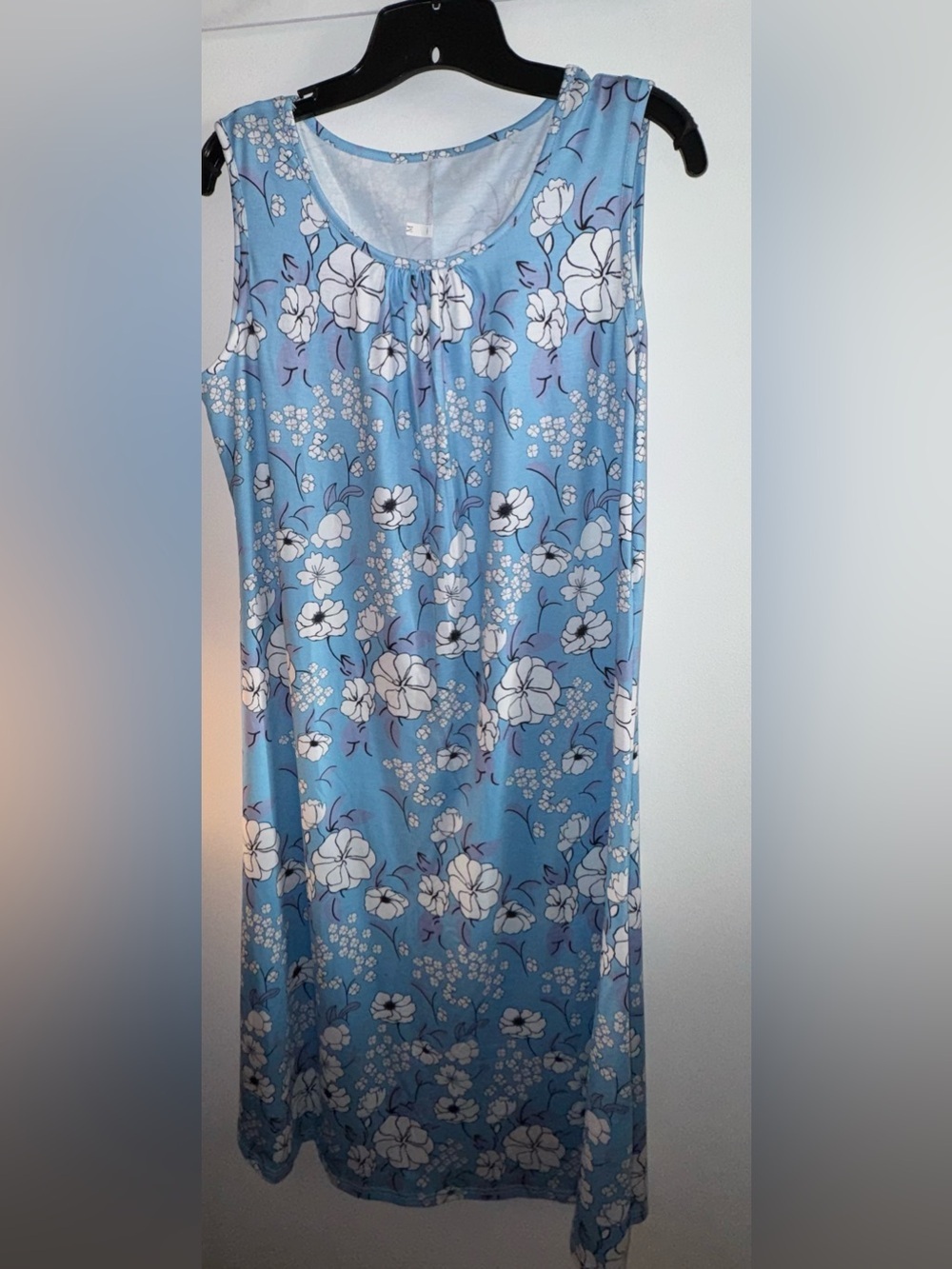 Light Blue Floral Midi Dress - Classic Sleeveless Shift